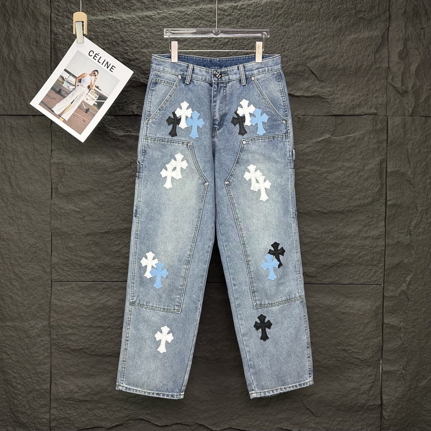 Chrome Hearts Couple Jeans Blue Loose Fit
