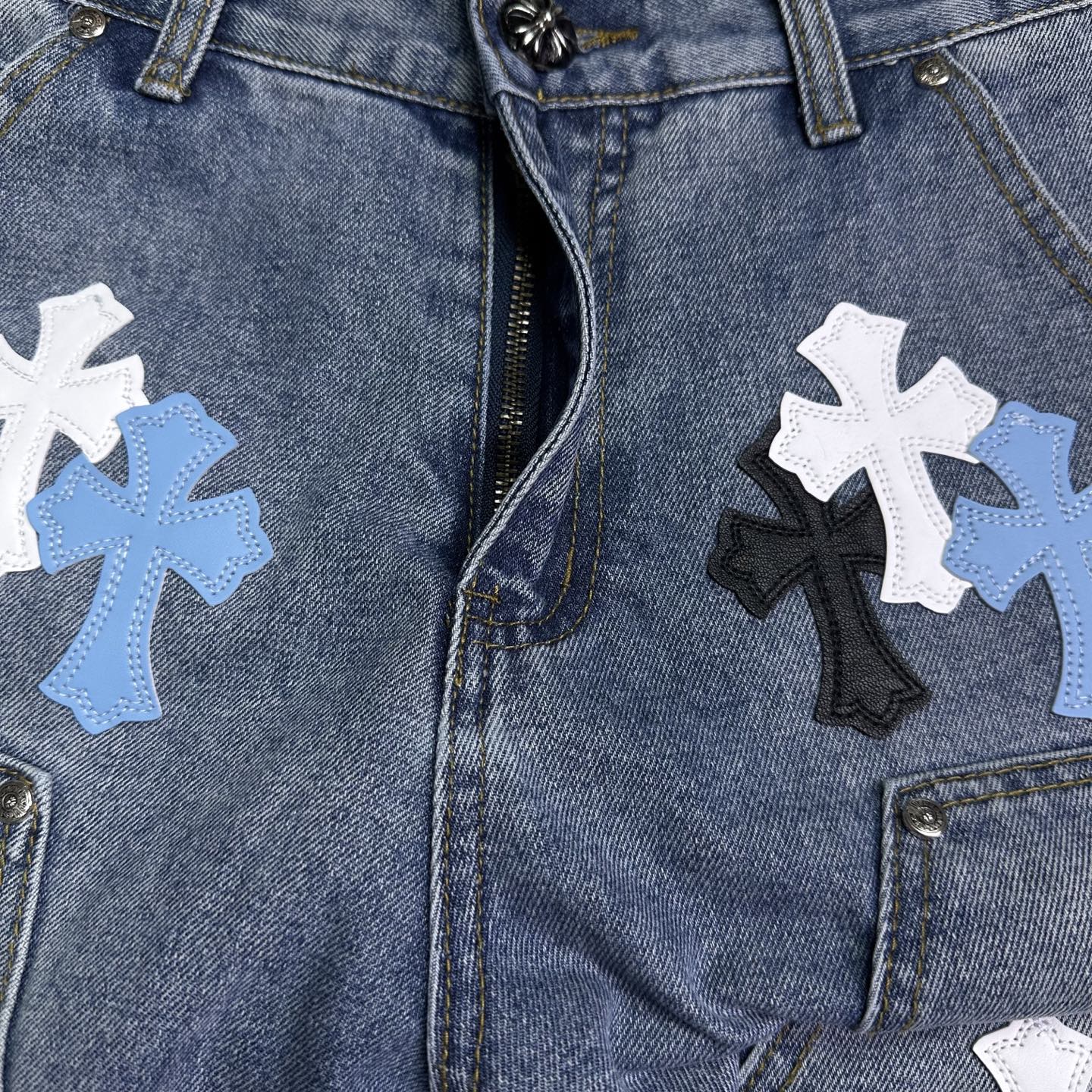 Chrome Hearts Couple Jeans Blue Loose Fit