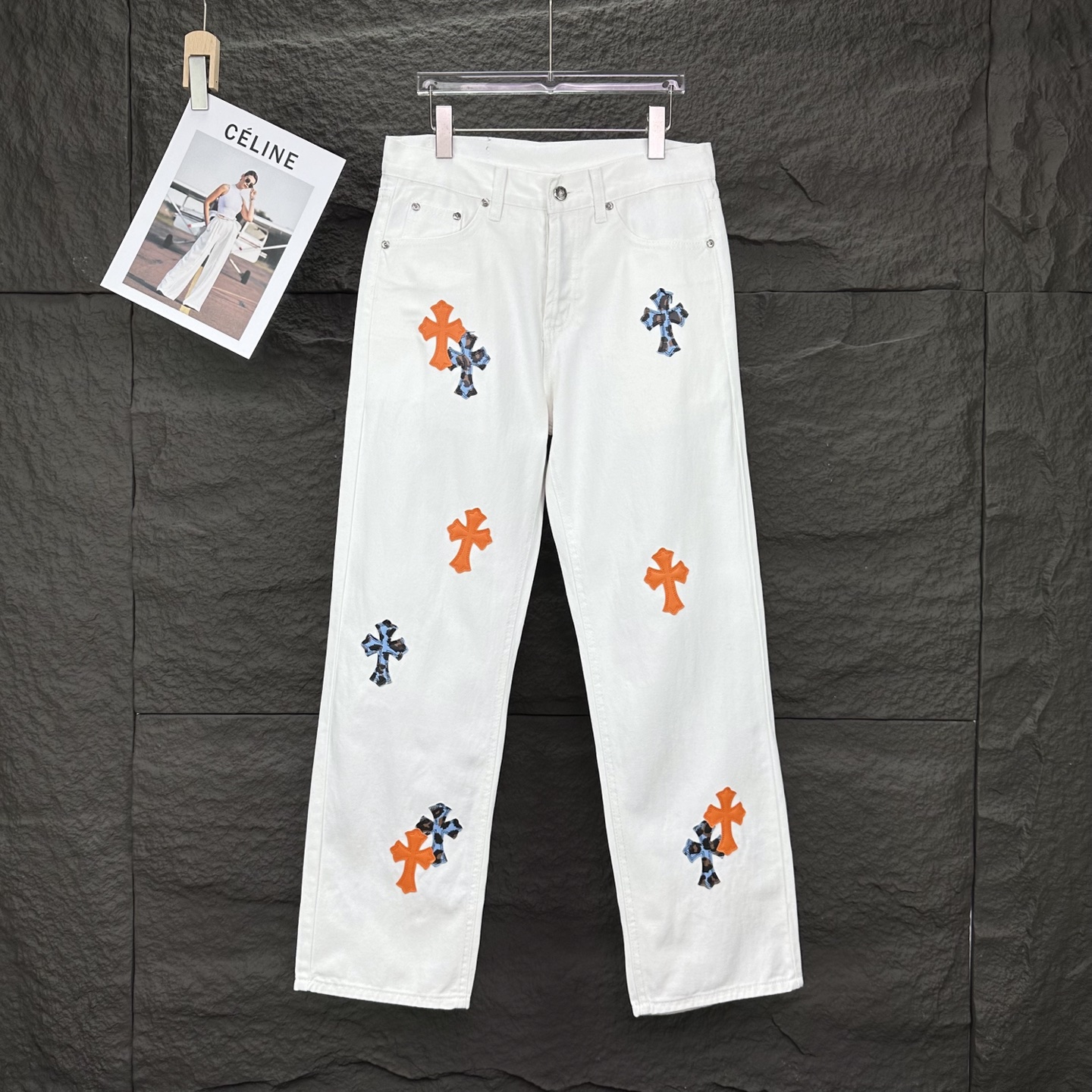 Chrome Hearts Couple Jeans White Loose Fit