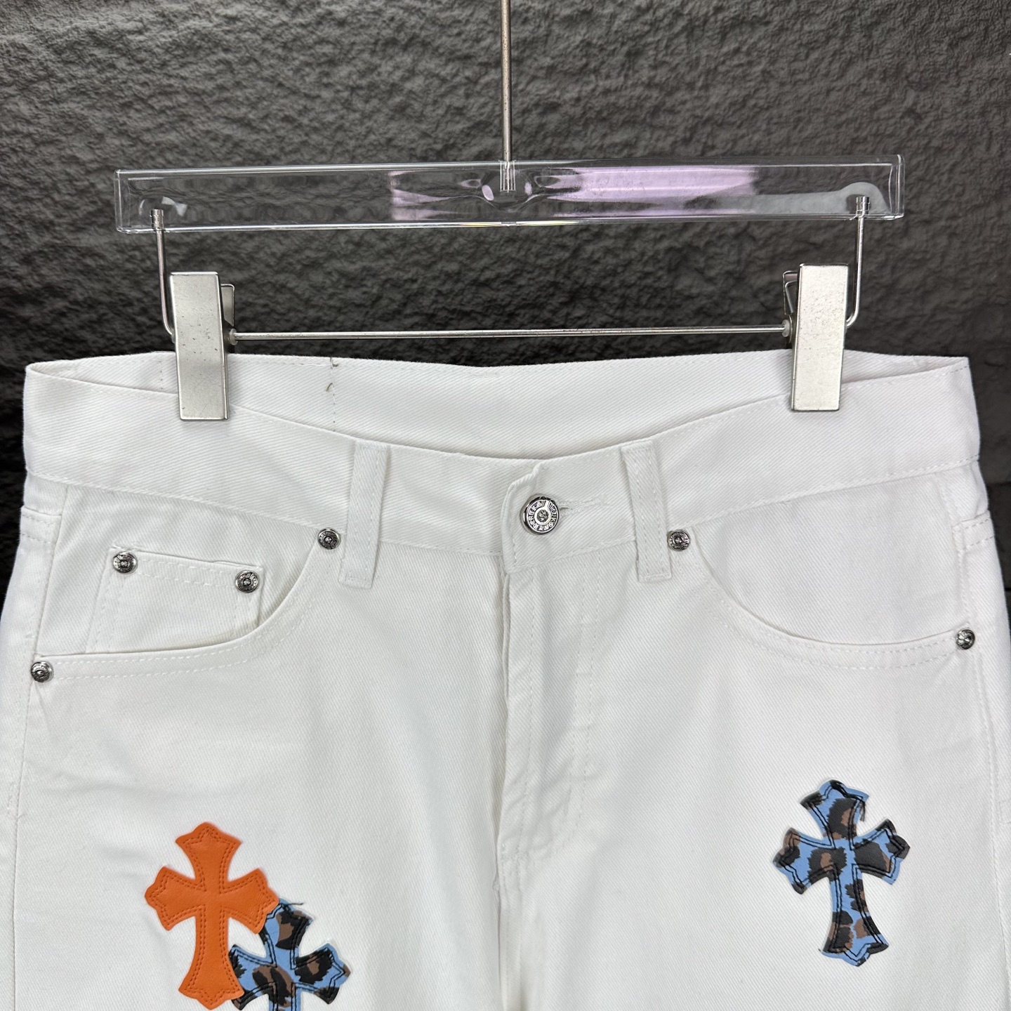 Chrome Hearts Couple Jeans White Loose Fit