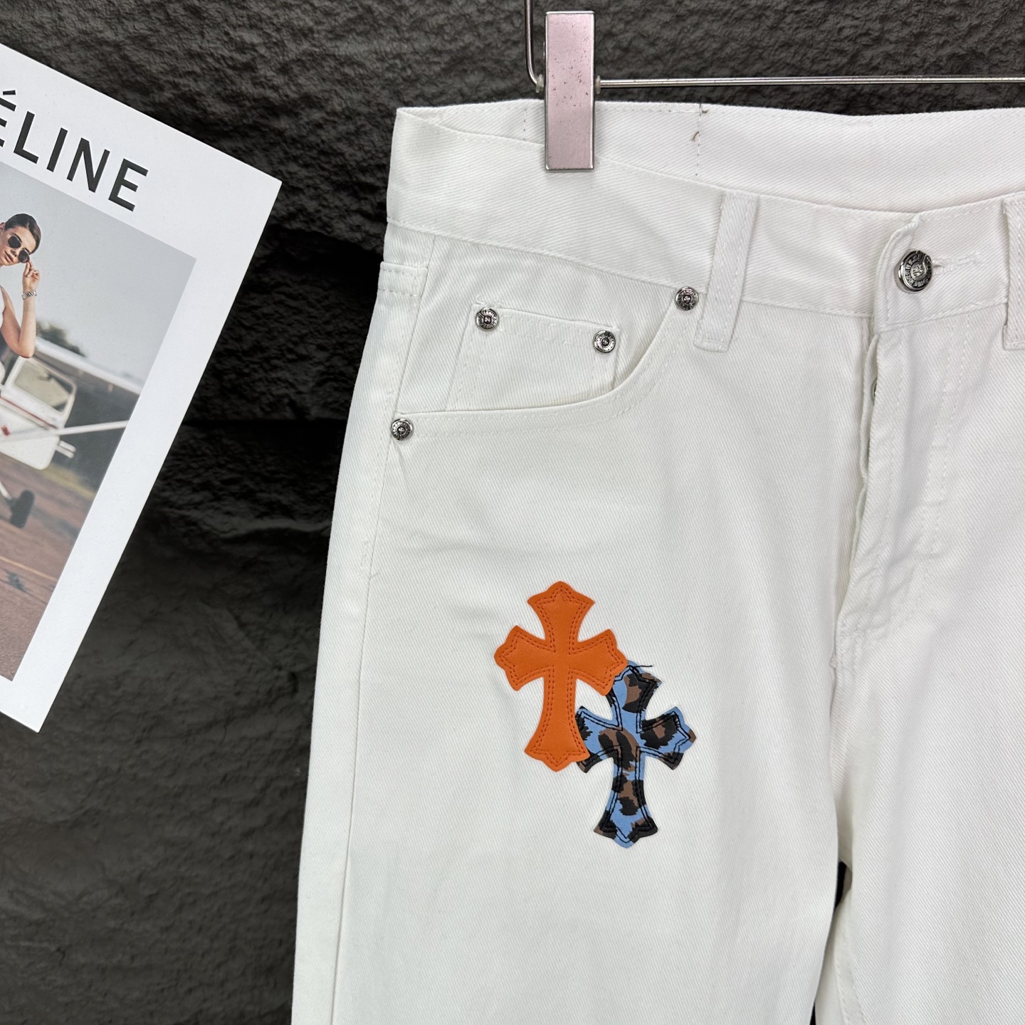 Chrome Hearts Couple Jeans White Loose Fit