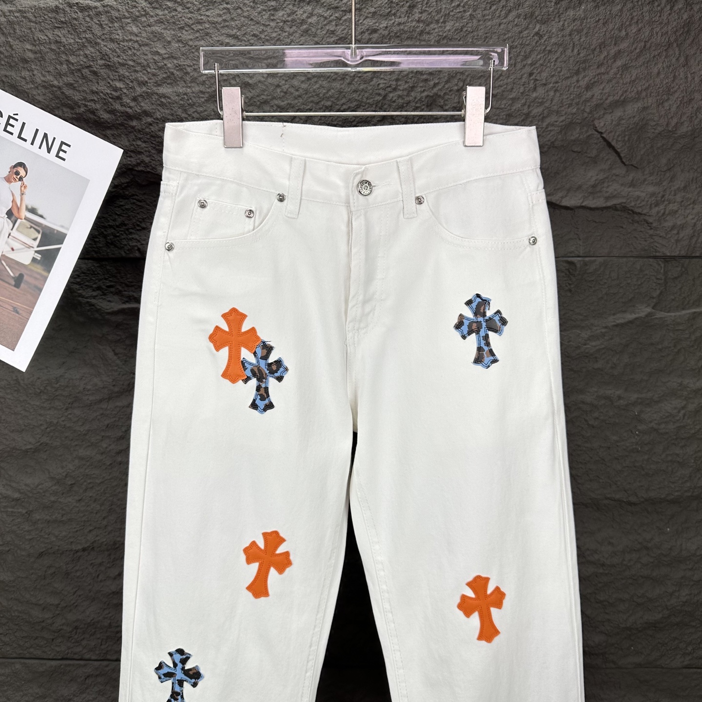 Chrome Hearts Couple Jeans White Loose Fit