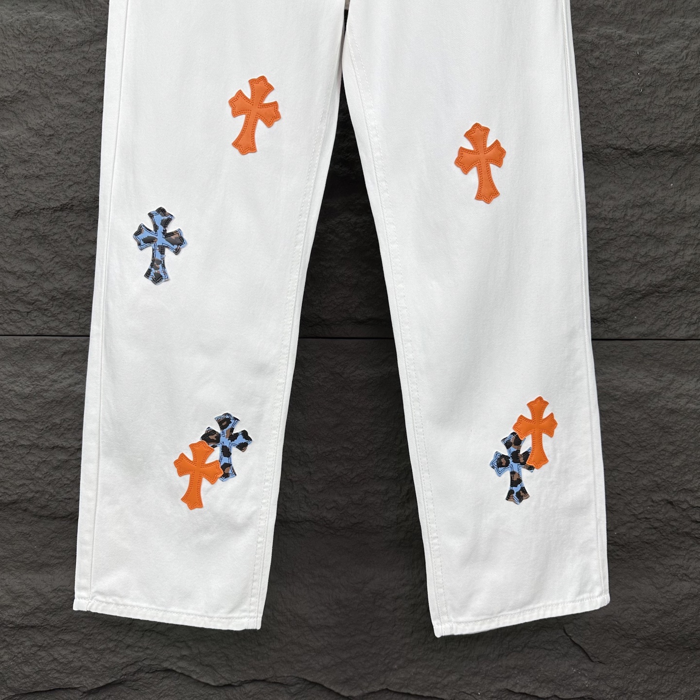 Chrome Hearts Couple Jeans White Loose Fit