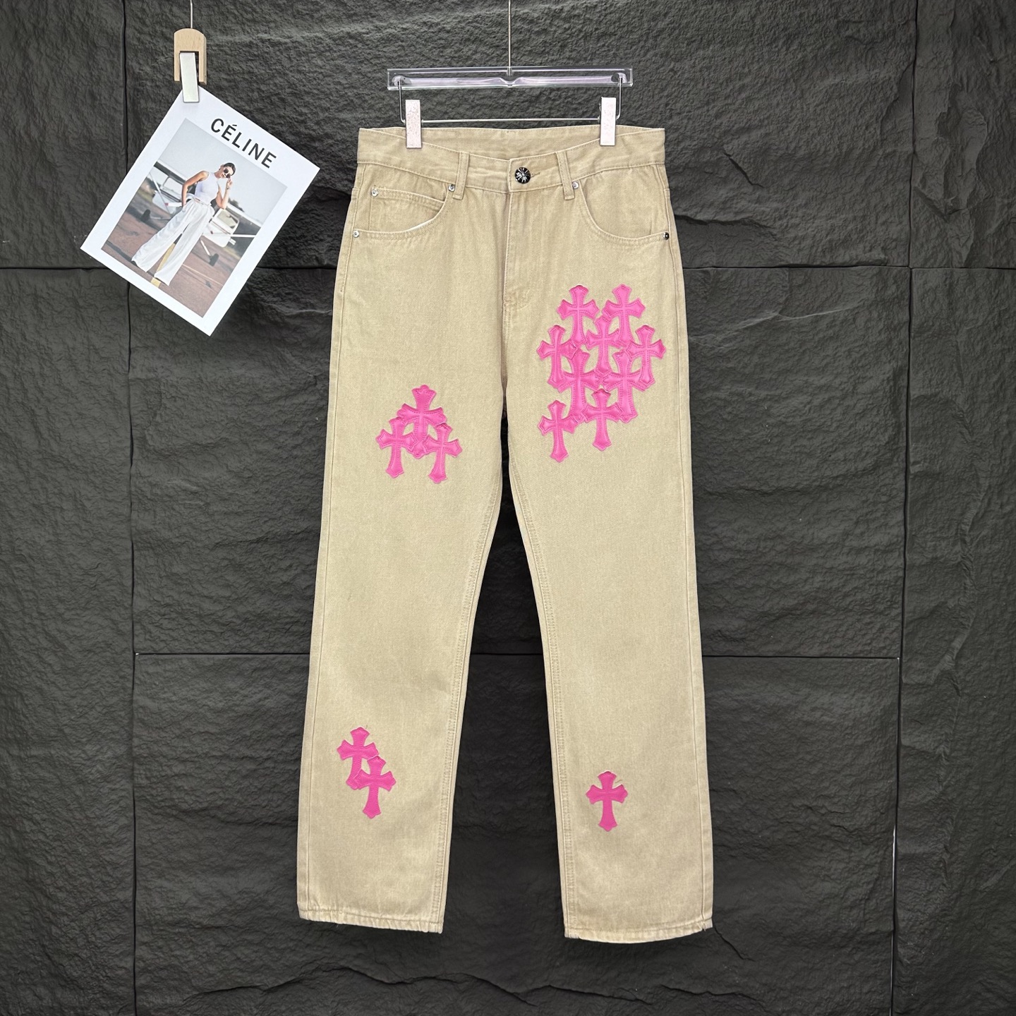 Chrome Hearts Couple Jeans Pink Loose Fit