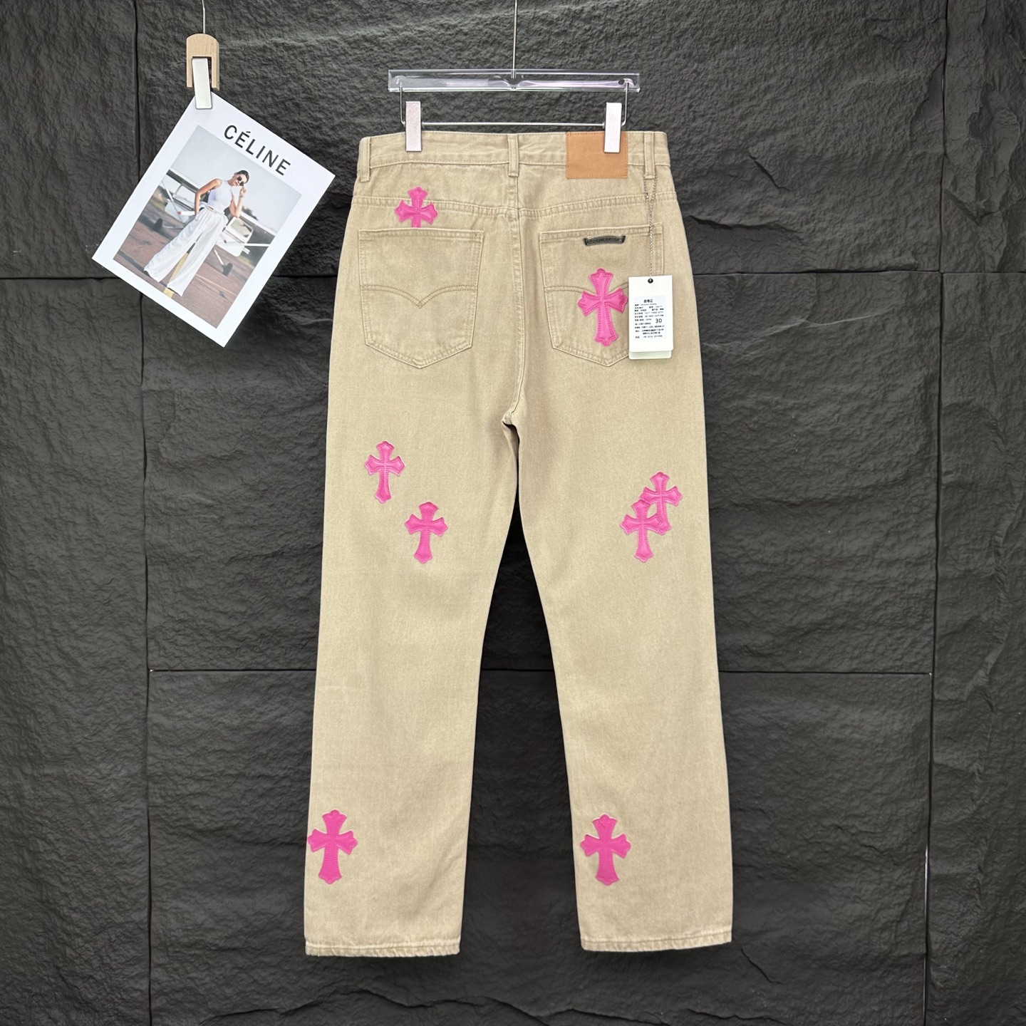 Chrome Hearts Couple Jeans Pink Loose Fit