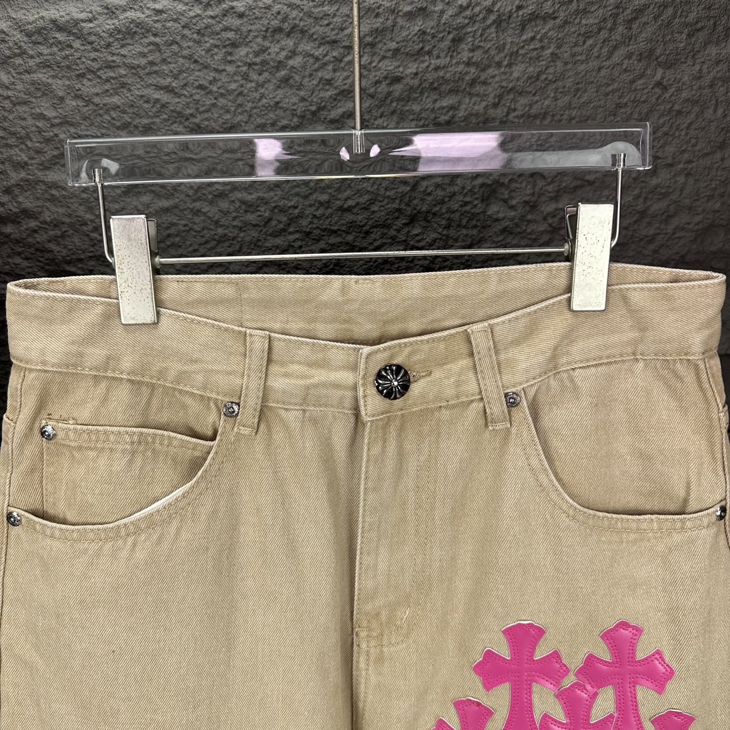 Chrome Hearts Couple Jeans Pink Loose Fit