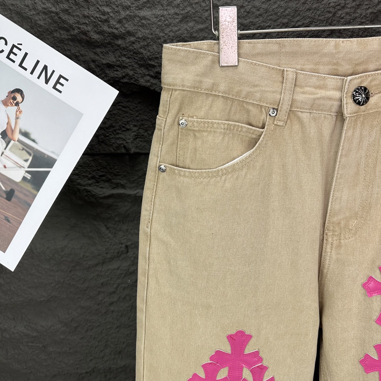 Chrome Hearts Couple Jeans Pink Loose Fit