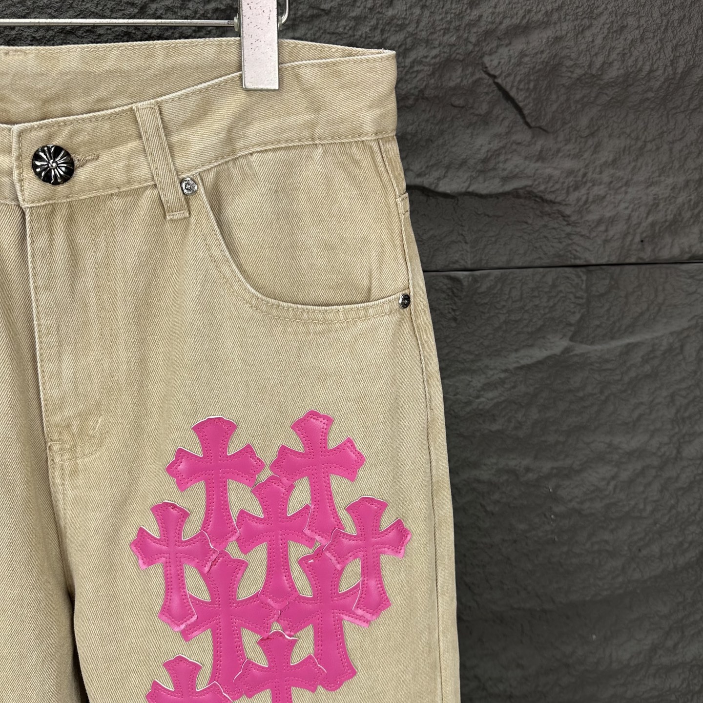 Chrome Hearts Couple Jeans Pink Loose Fit