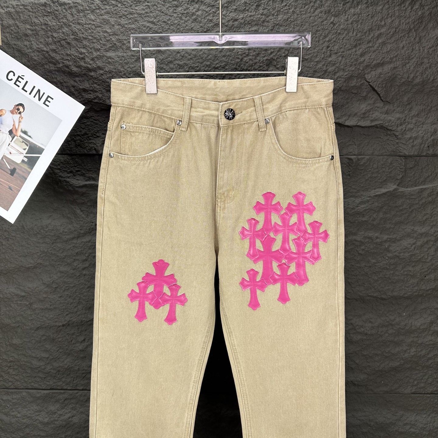 Chrome Hearts Couple Jeans Pink Loose Fit