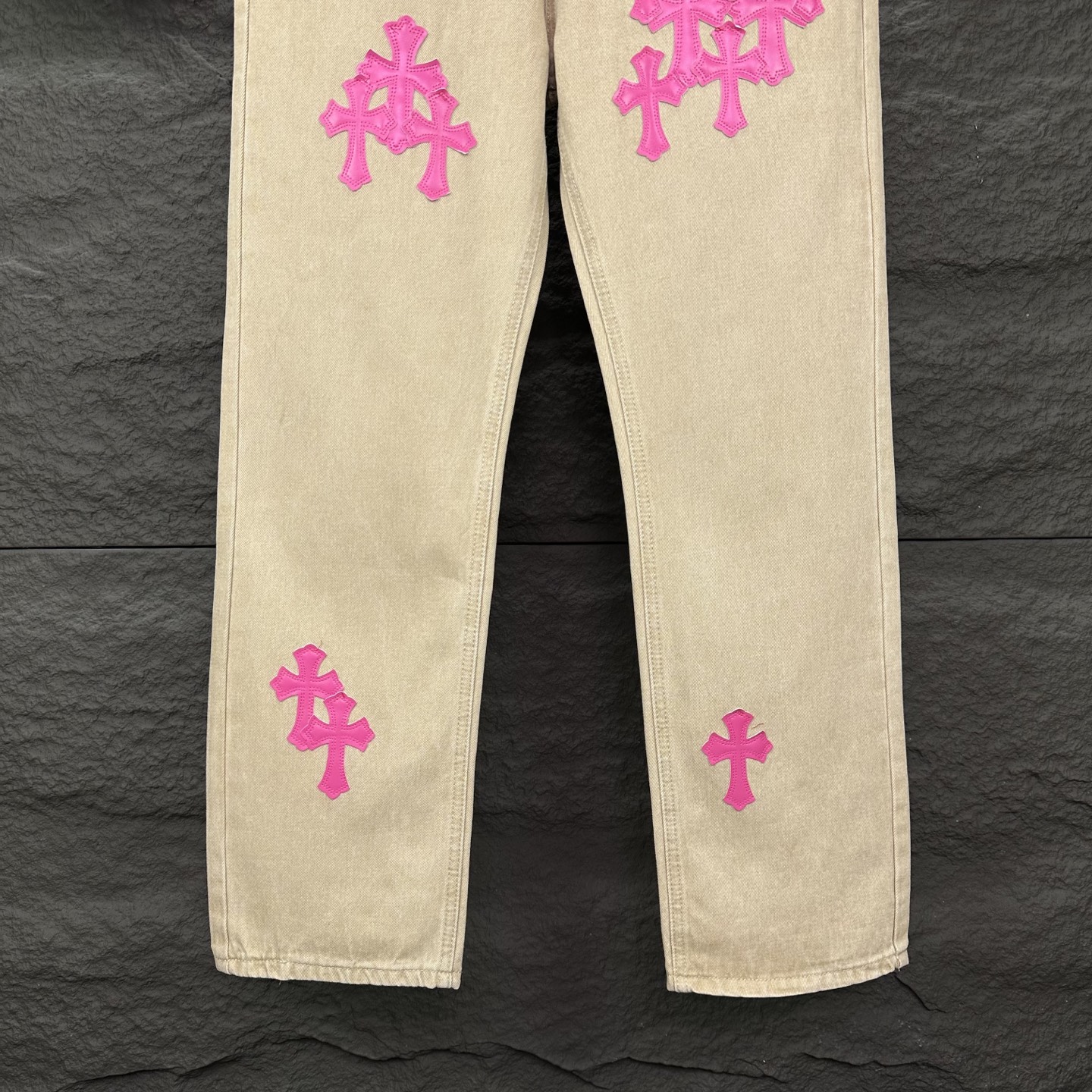 Chrome Hearts Couple Jeans Pink Loose Fit