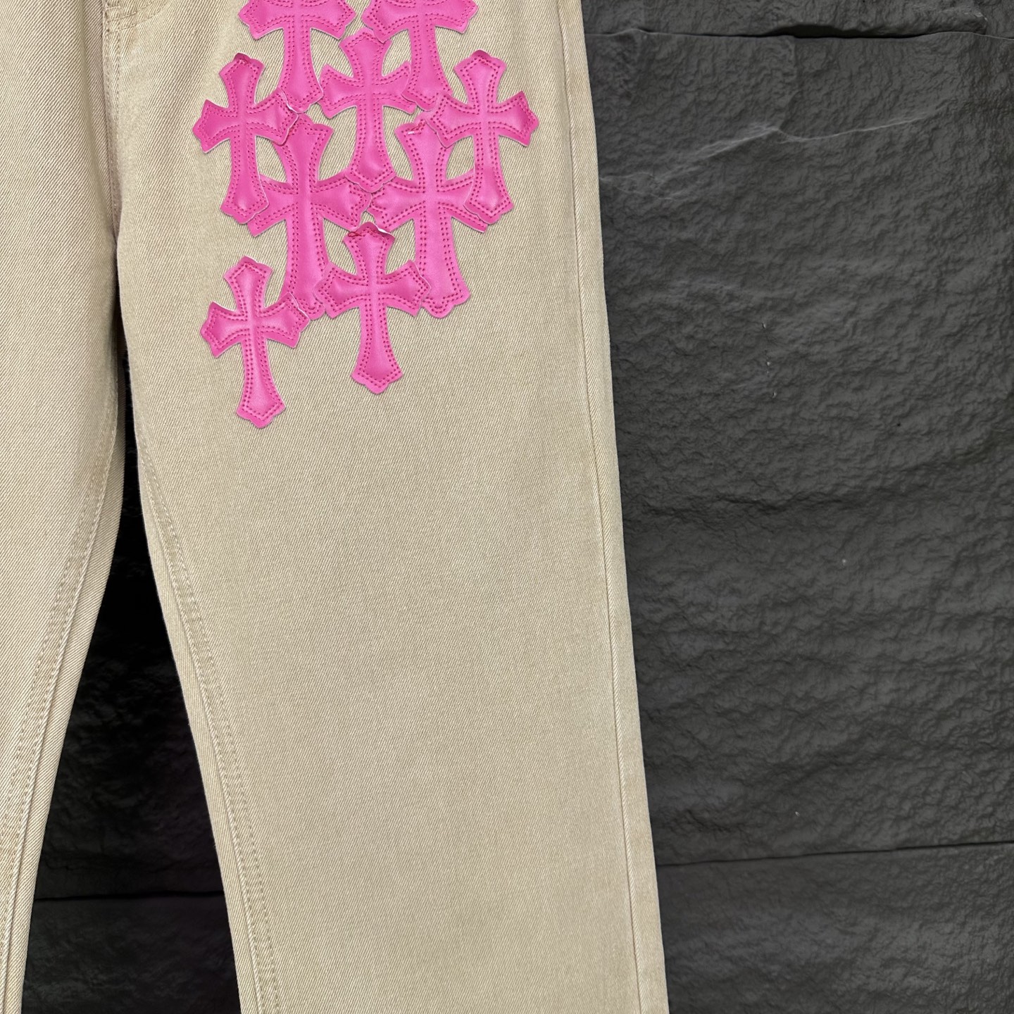 Chrome Hearts Couple Jeans Pink Loose Fit