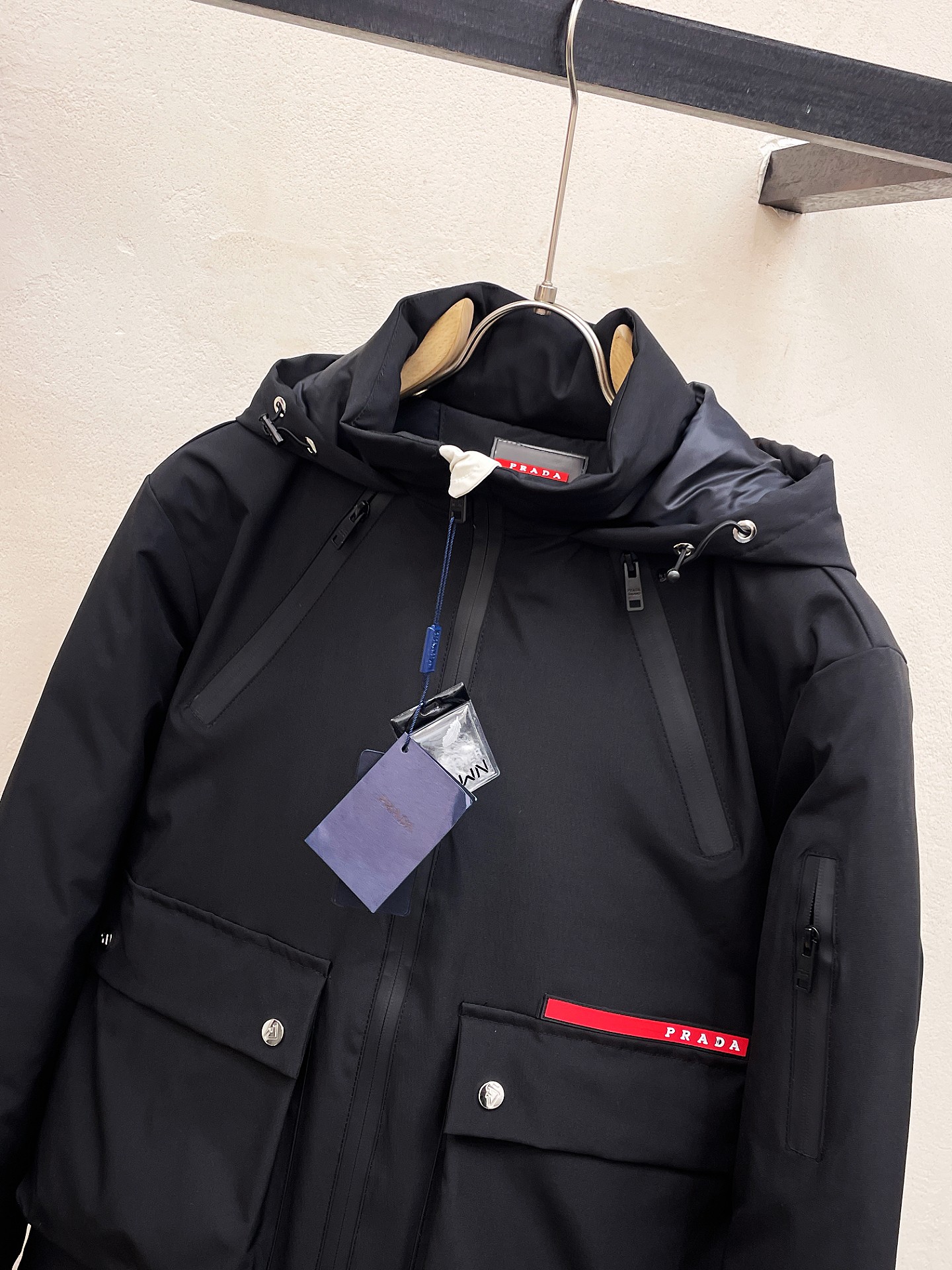 Prada Couple Down Jacket Goose Down Black Hooded S-m-l-xl-xxl