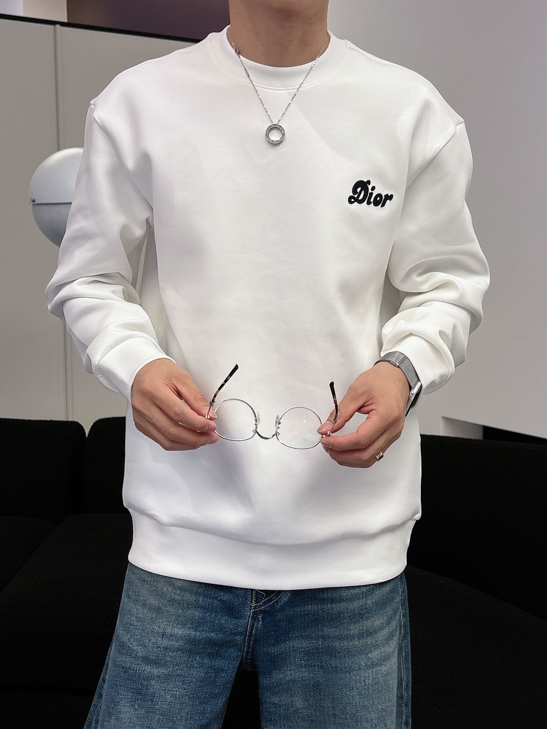 Dior Male Hoodie Cotton Black Printed S-m-l-xl