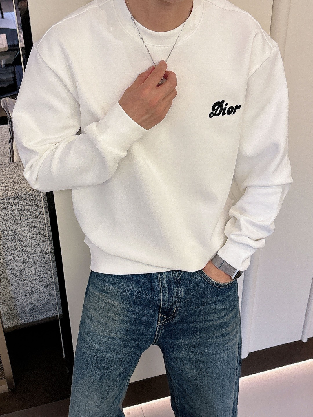 Dior Male Hoodie Cotton Black Printed S-m-l-xl