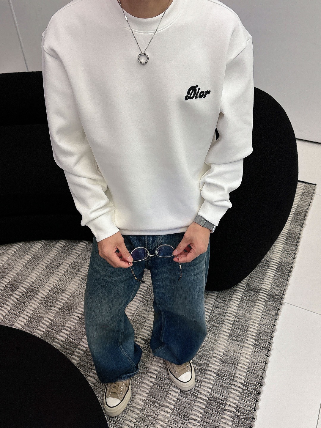 Dior Male Hoodie Cotton Black Printed S-m-l-xl