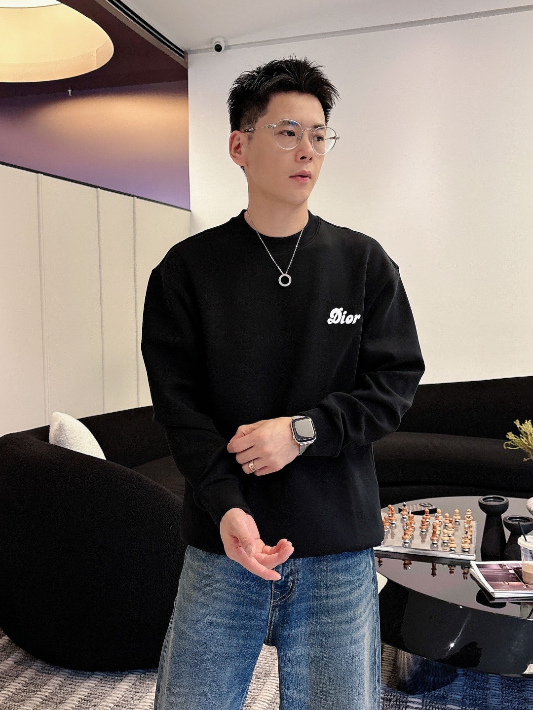 Dior Male Hoodie Cotton Black Printed S-m-l-xl