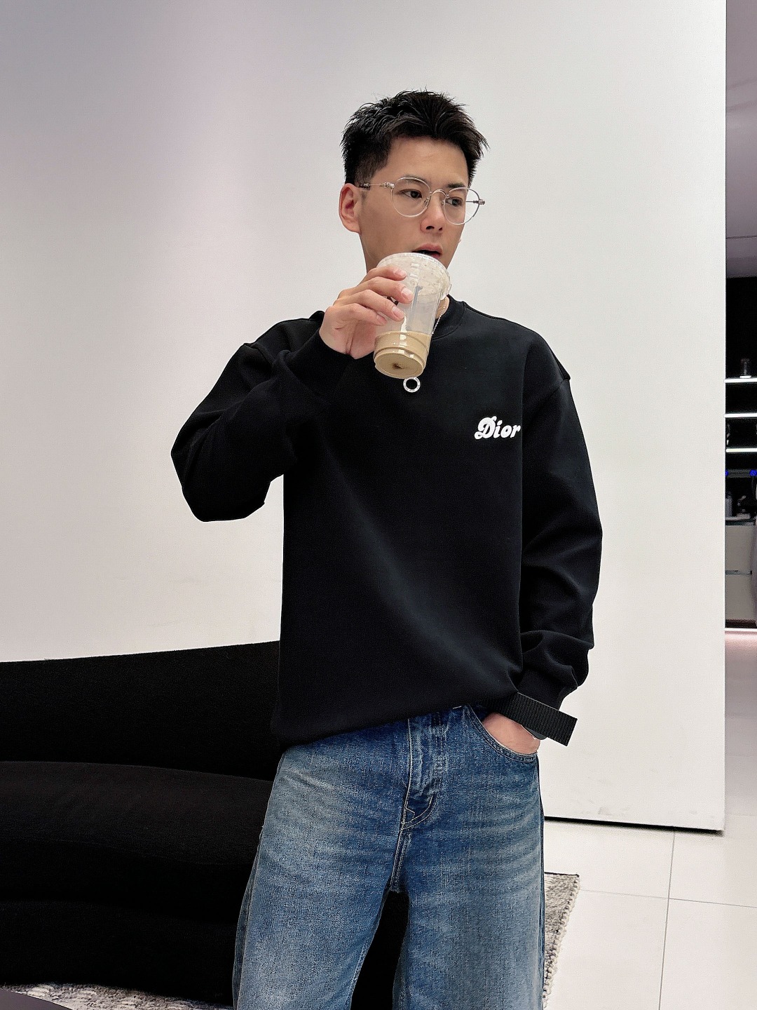 Dior Male Hoodie Cotton Black Printed S-m-l-xl