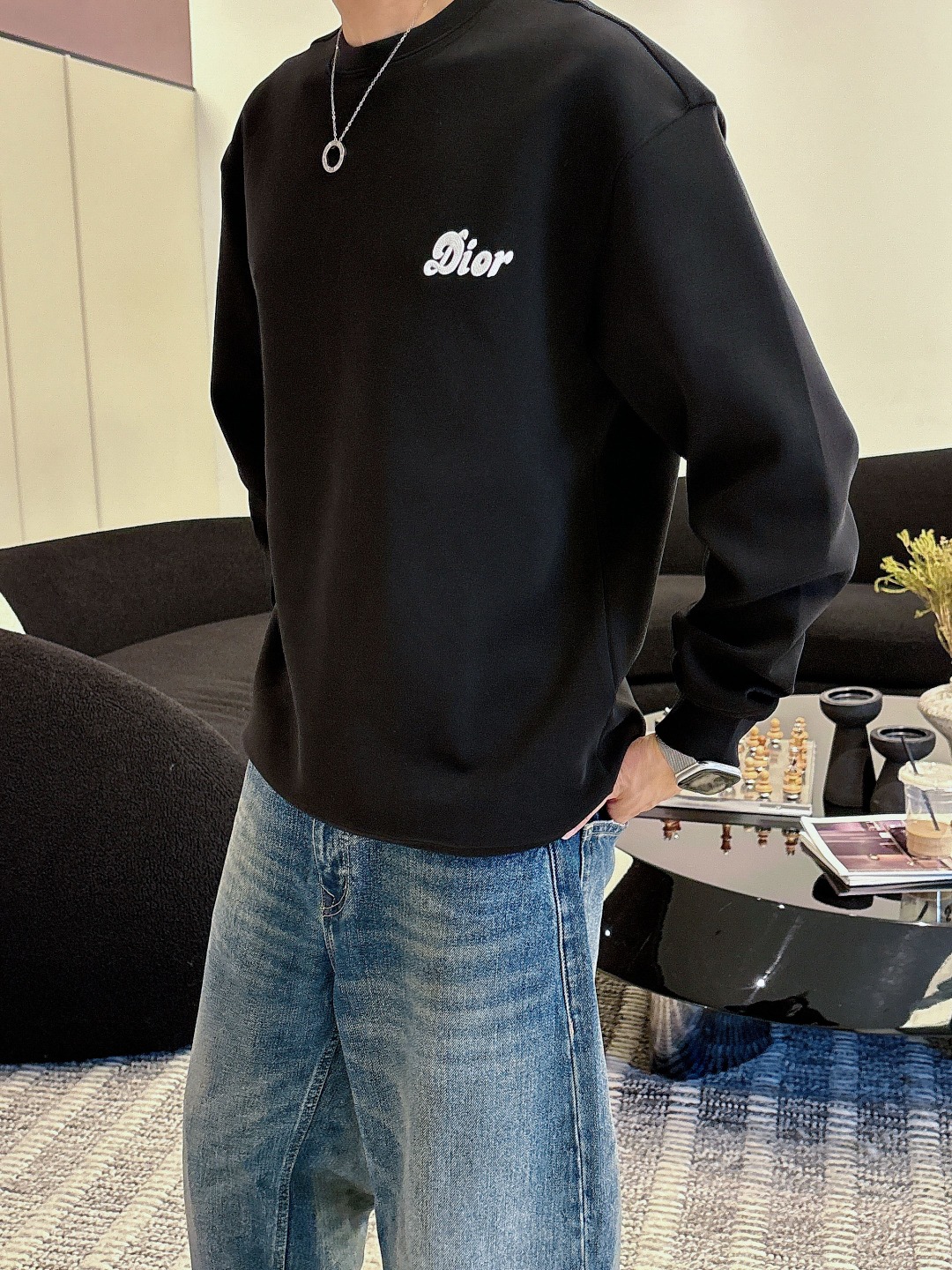 Dior Male Hoodie Cotton Black Printed S-m-l-xl