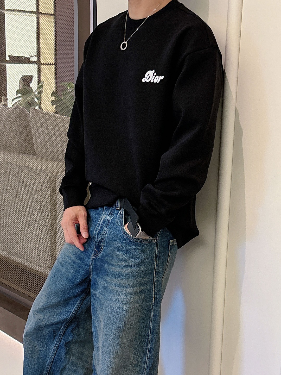 Dior Male Hoodie Cotton Black Printed S-m-l-xl