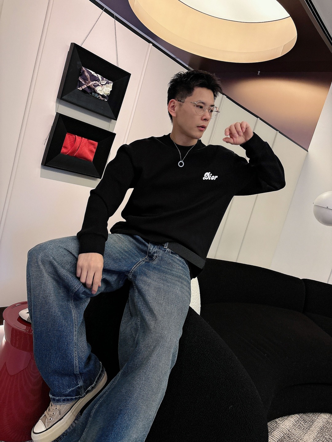 Dior Male Hoodie Cotton Black Printed S-m-l-xl