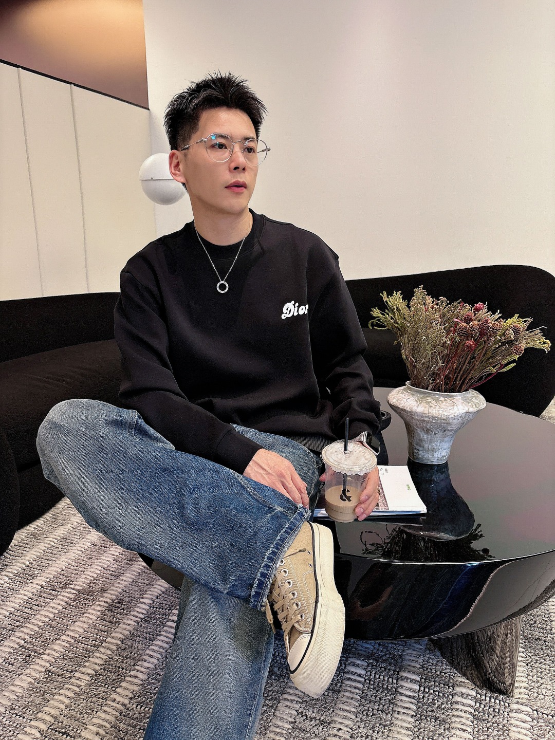 Dior Male Hoodie Cotton Black Printed S-m-l-xl