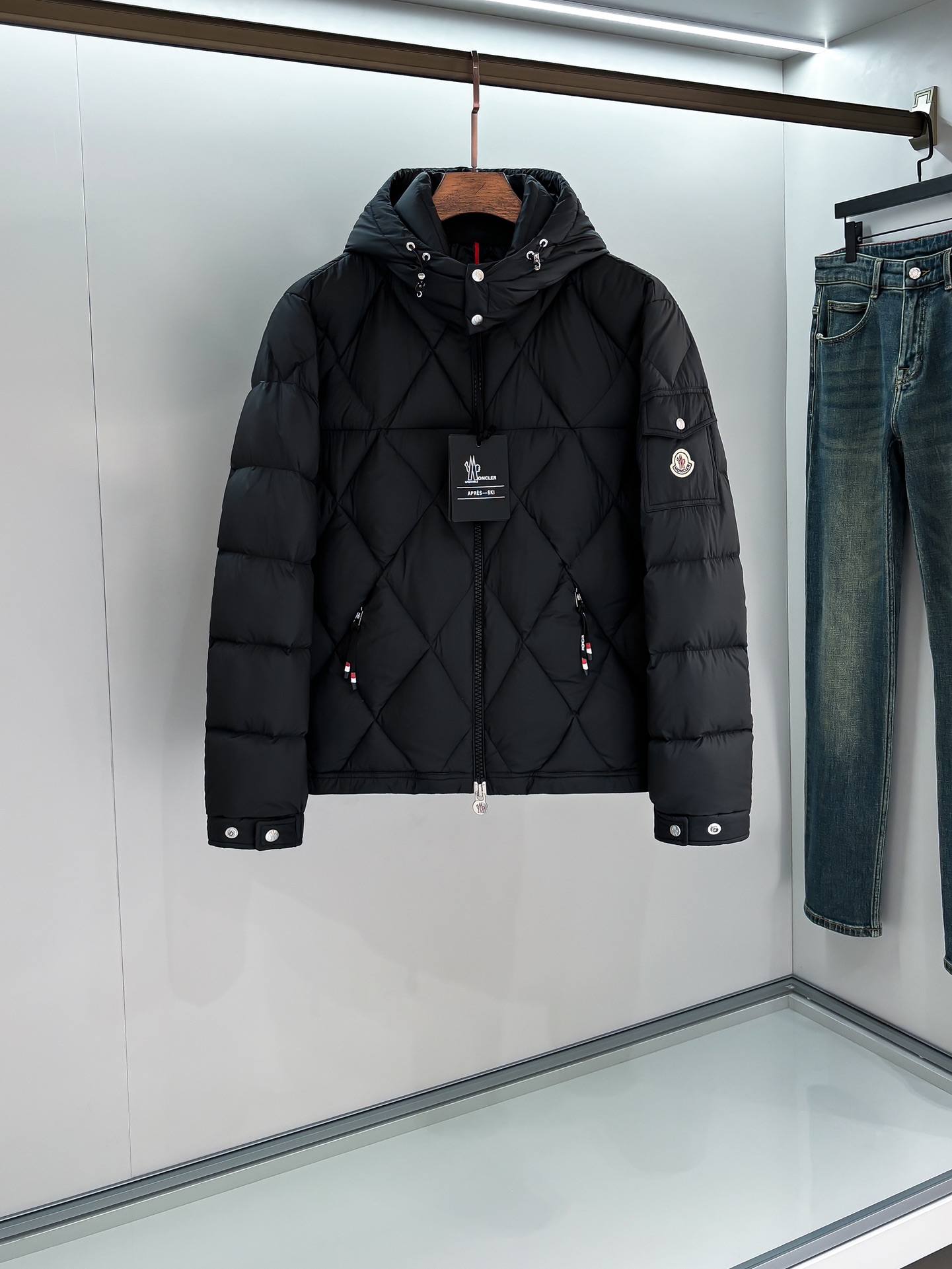 Moncler Down Vest Goose Down Black Hooded M