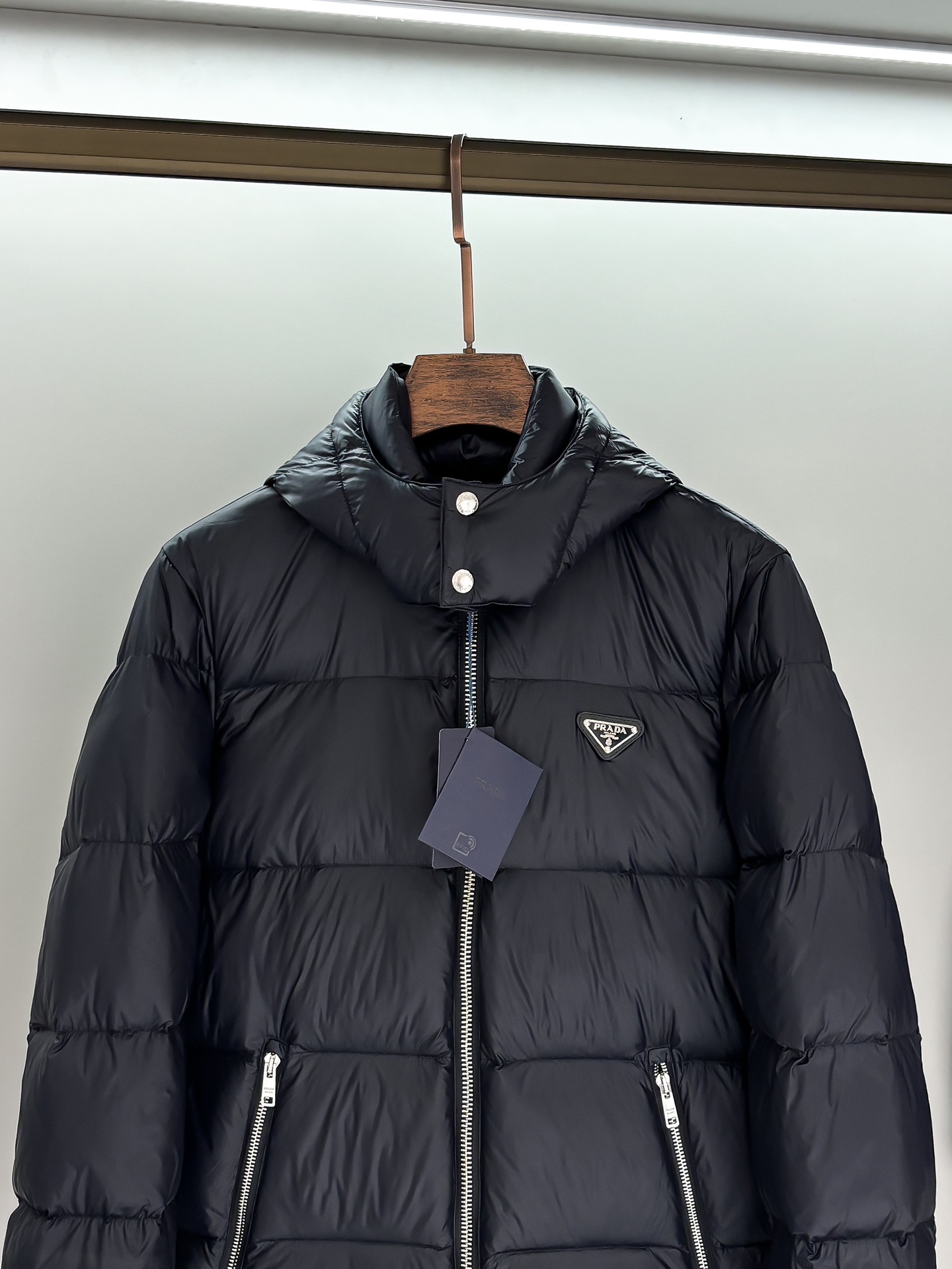 Prada Male Down Jacket Goose Down Black Hooded S-m-l-xl-xxl