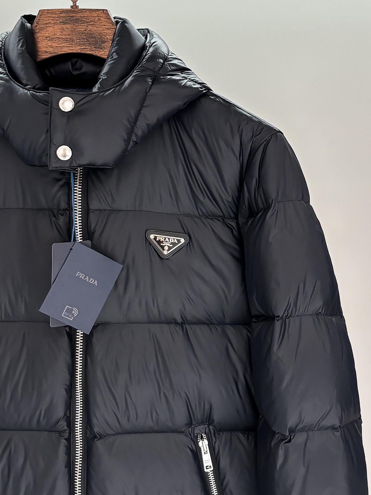 Prada Male Down Jacket Goose Down Black Hooded S-m-l-xl-xxl