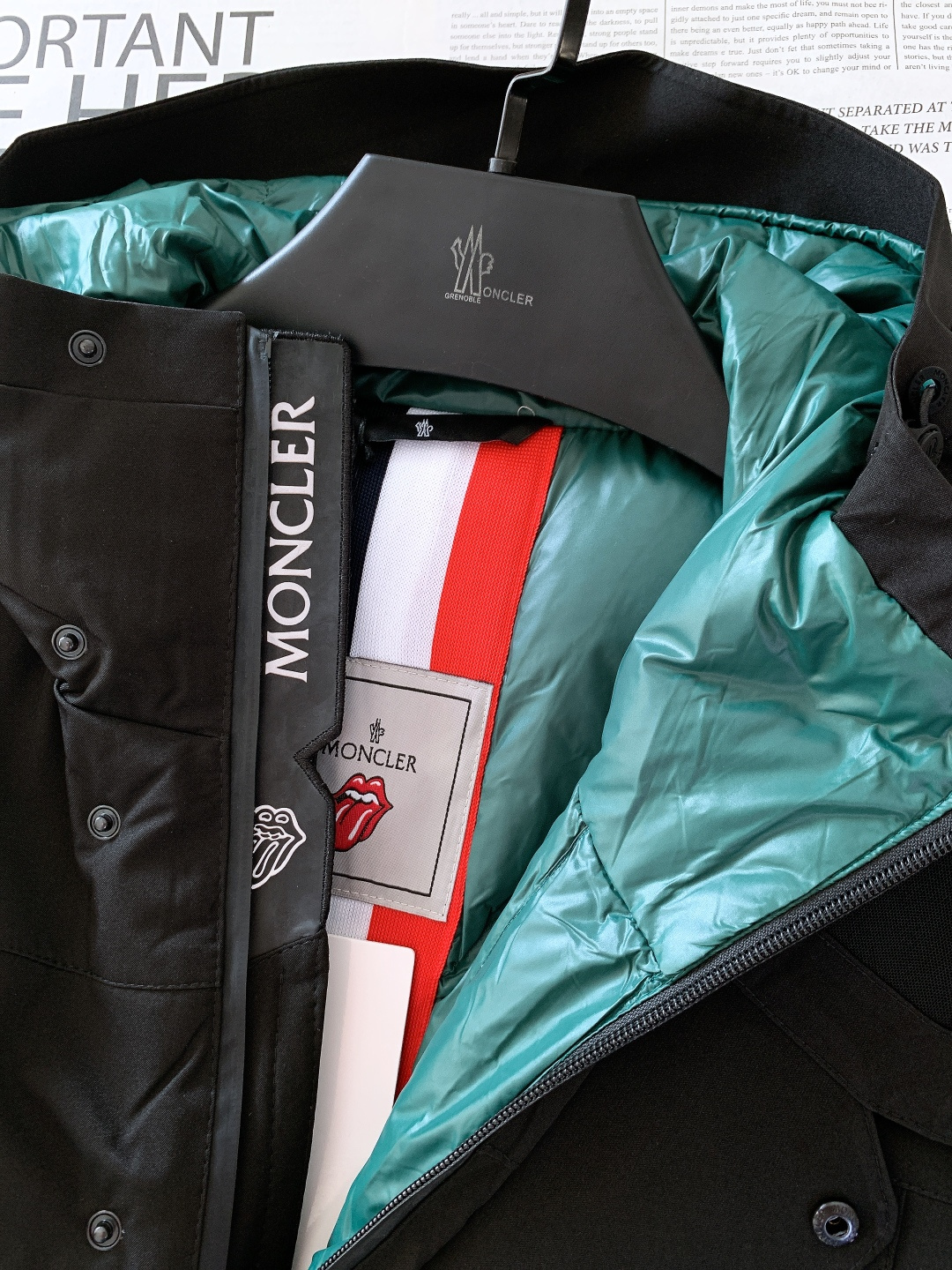 Moncler Down Jacket White Duck Down Black Hooded S-m-l