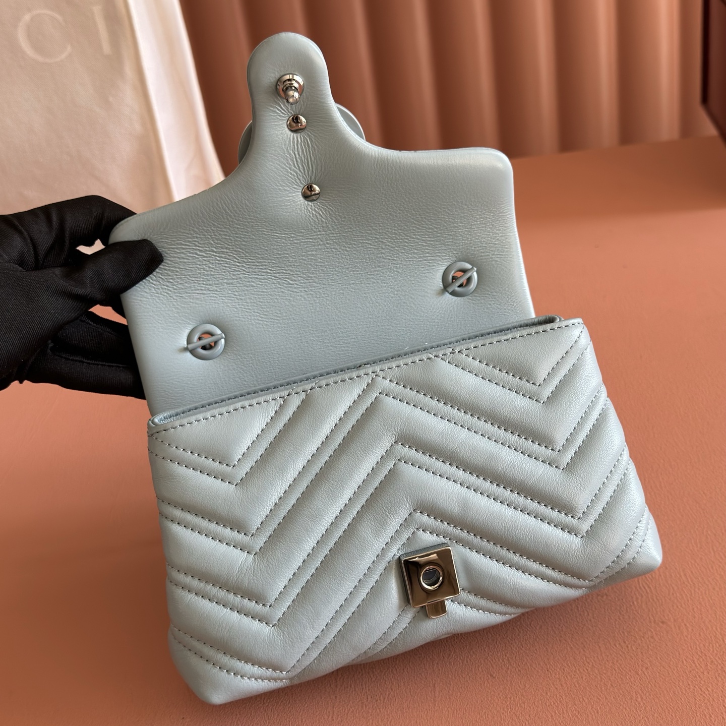 Gucci Shoulder Bag Cow Leather Blue M