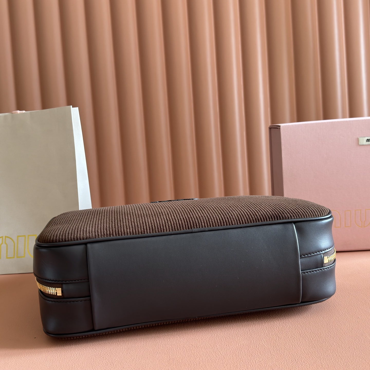 Miu Miu Tote Bag Cow Leather Gold M-10cm