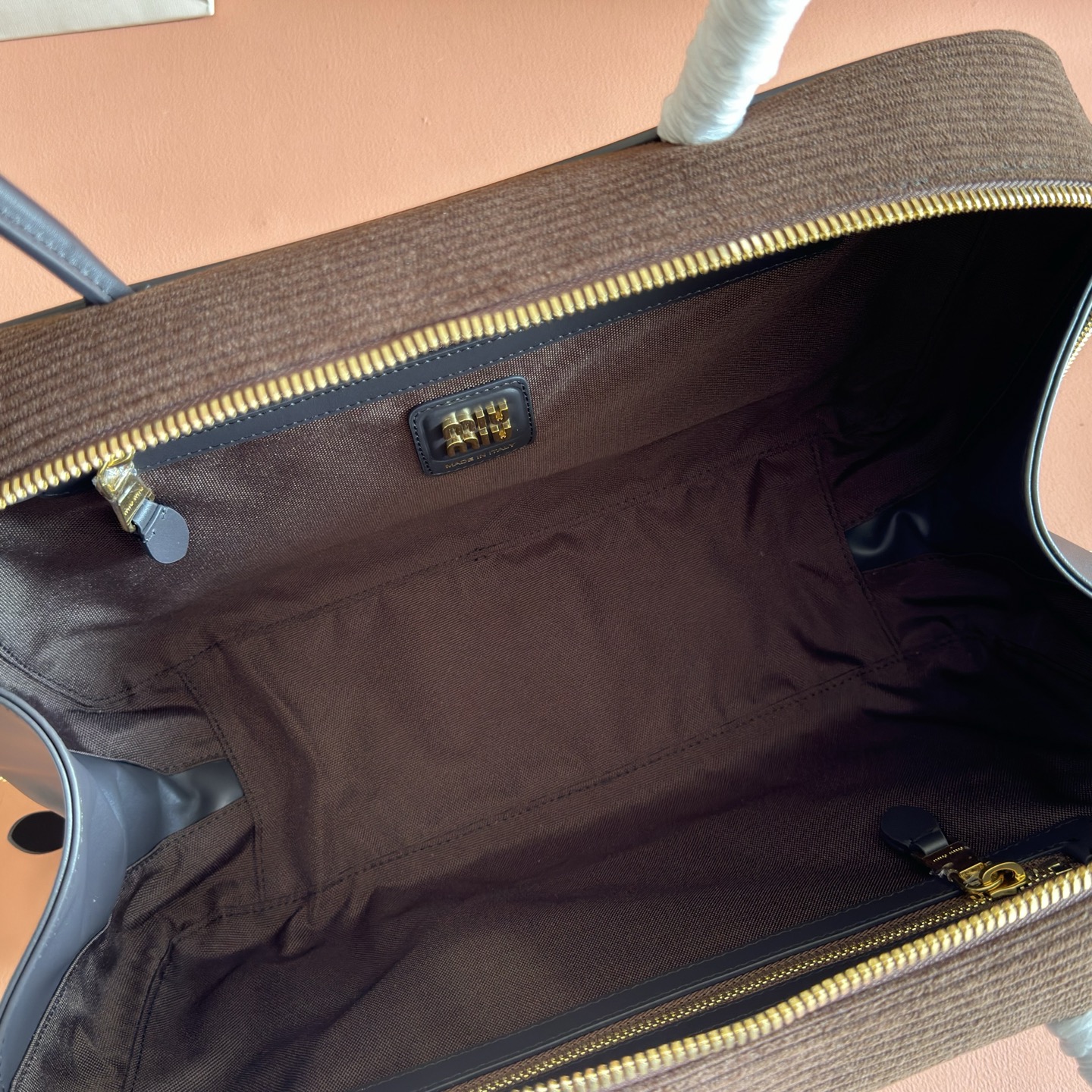 Miu Miu Tote Bag Cow Leather Gold M-10cm