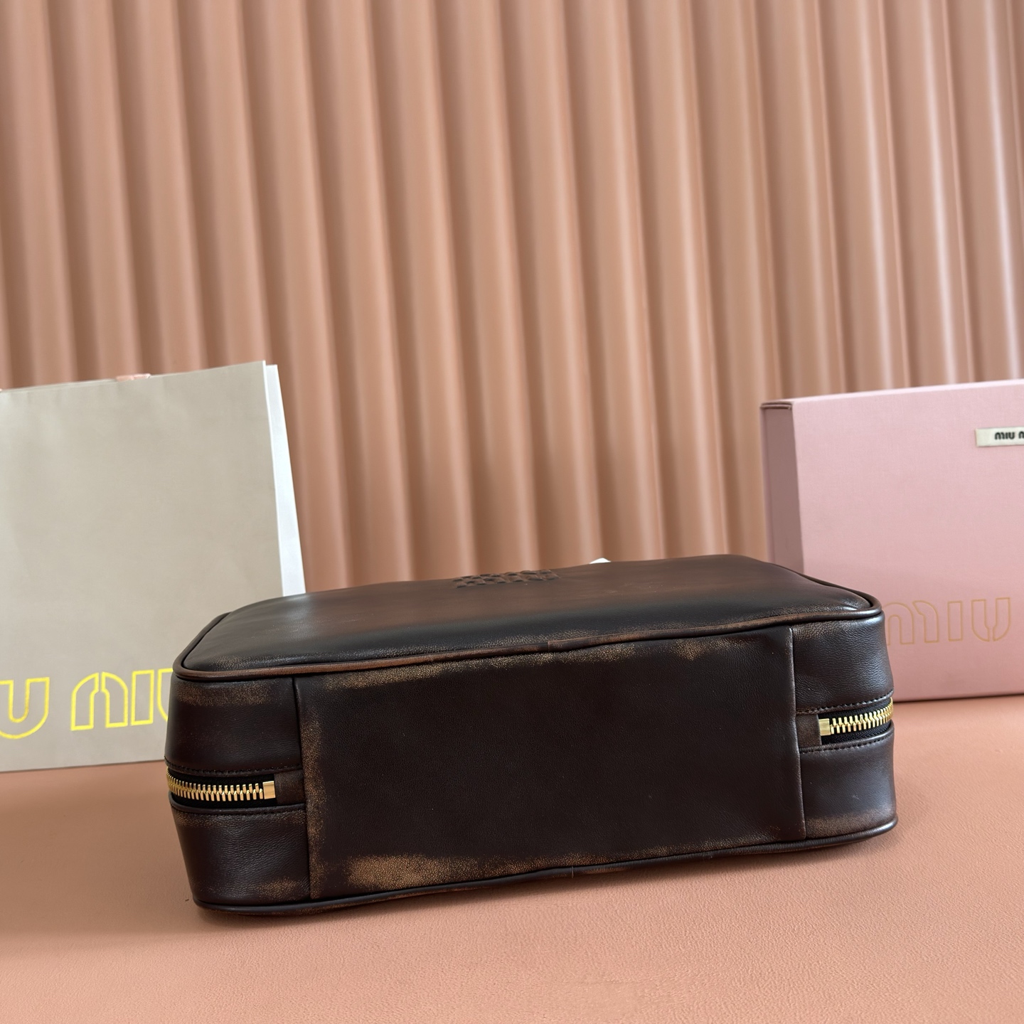 Miu Miu Tote Bag Cow Leather Gold M-10cm