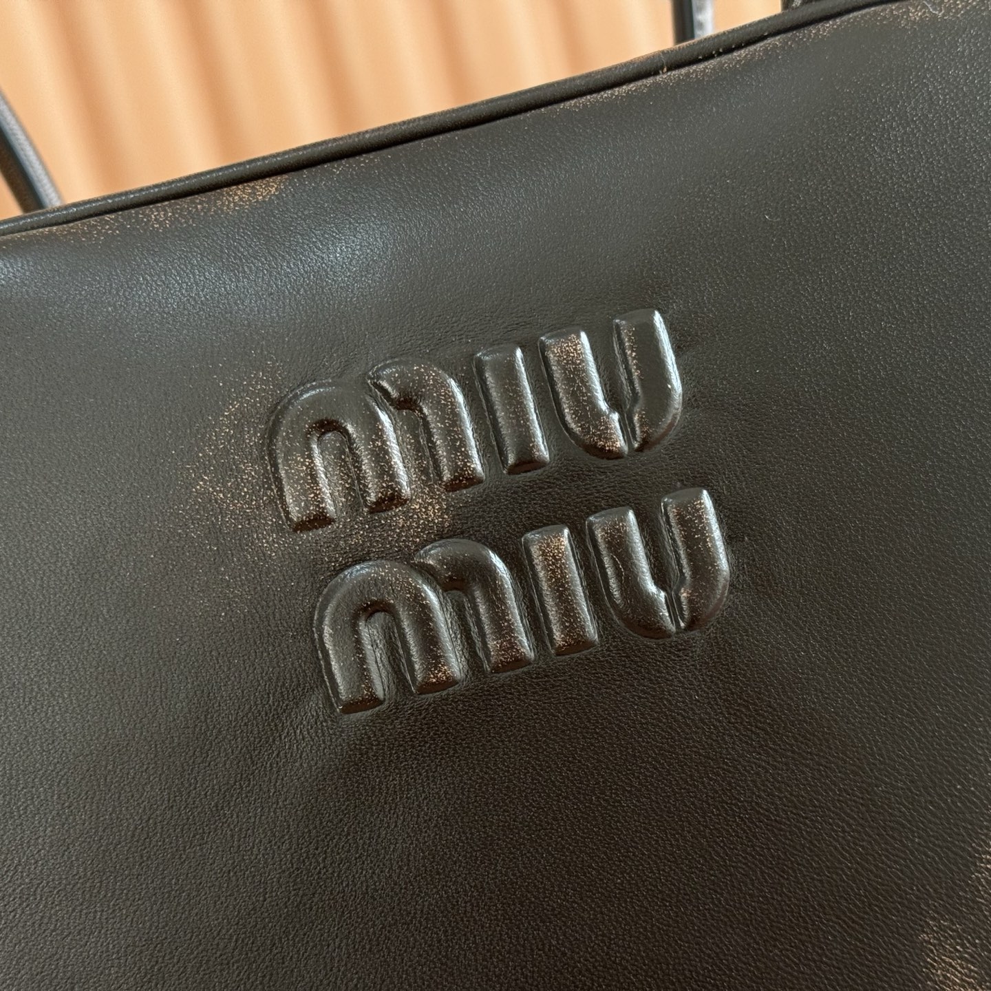 Miu Miu Tote Bag Cow Leather Gold M-10cm