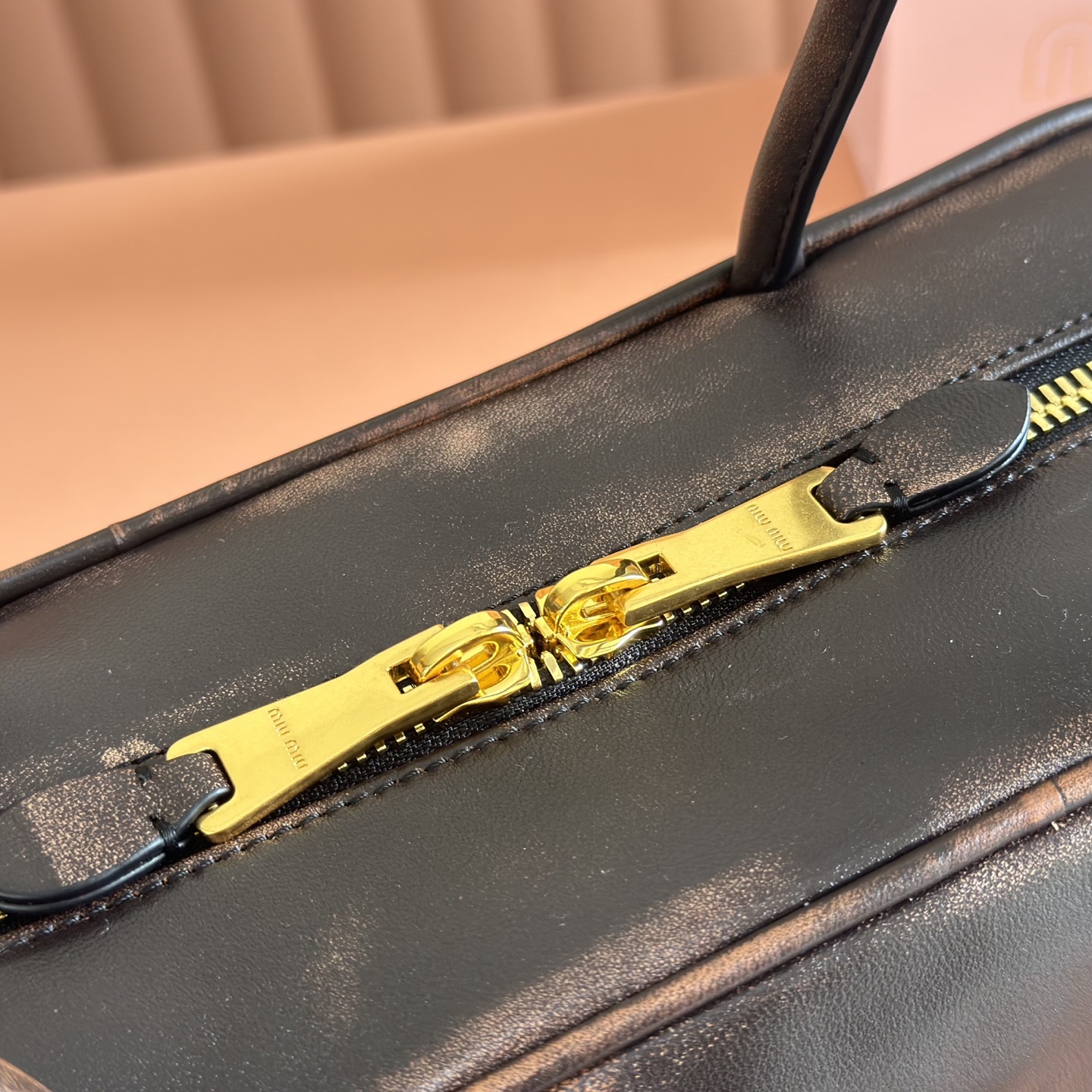 Miu Miu Tote Bag Cow Leather Gold M-10cm