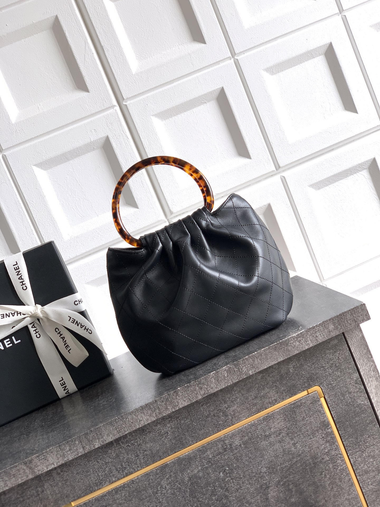 Chanel Tote Bag Sheepskin Black 12cm-24cm-l