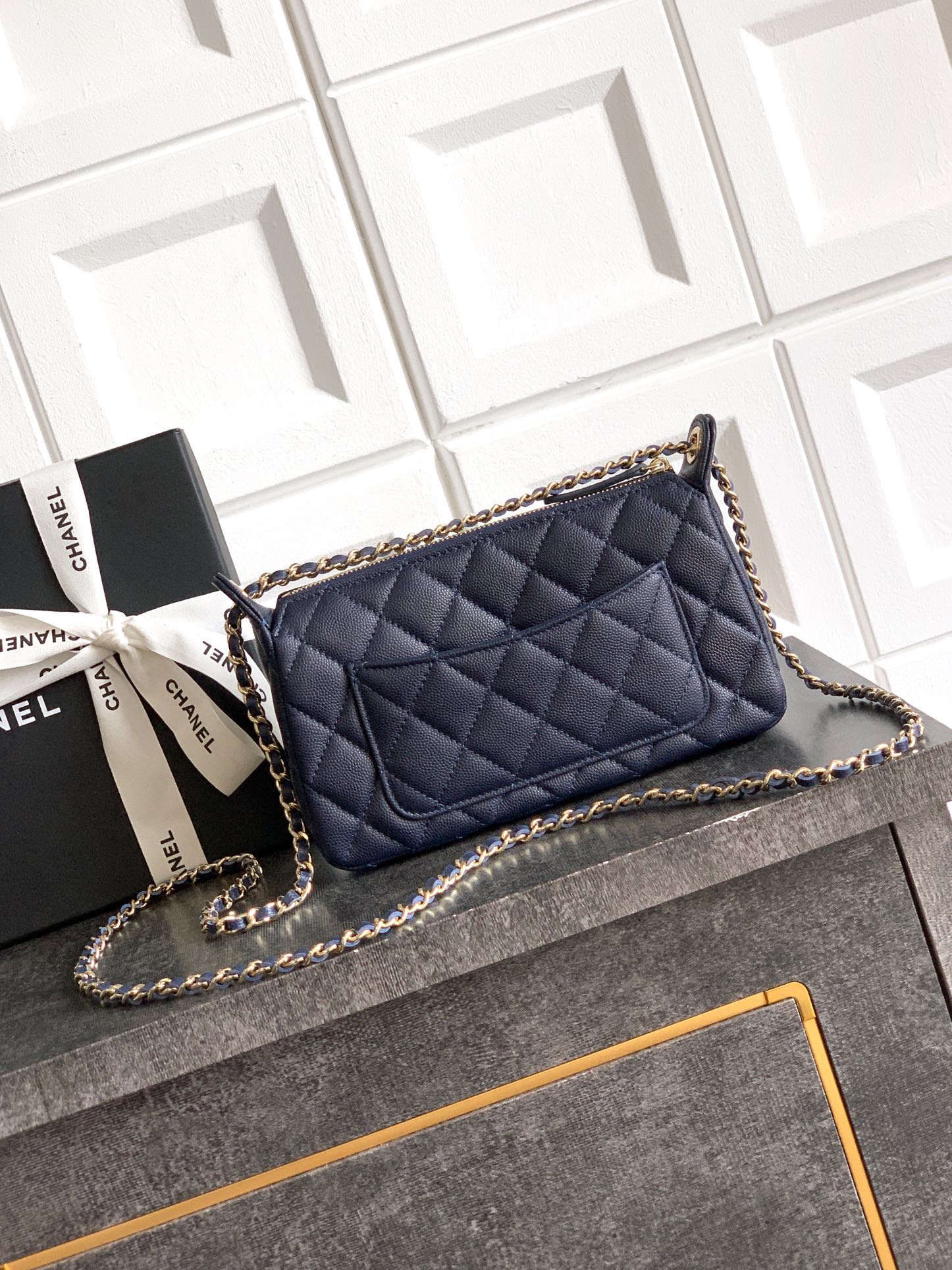 Chanel Basic Bag Cow Leather Blue M-l