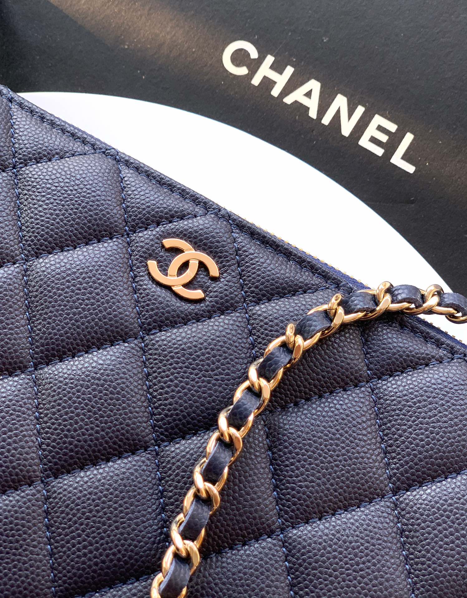 Chanel Basic Bag Cow Leather Blue M-l