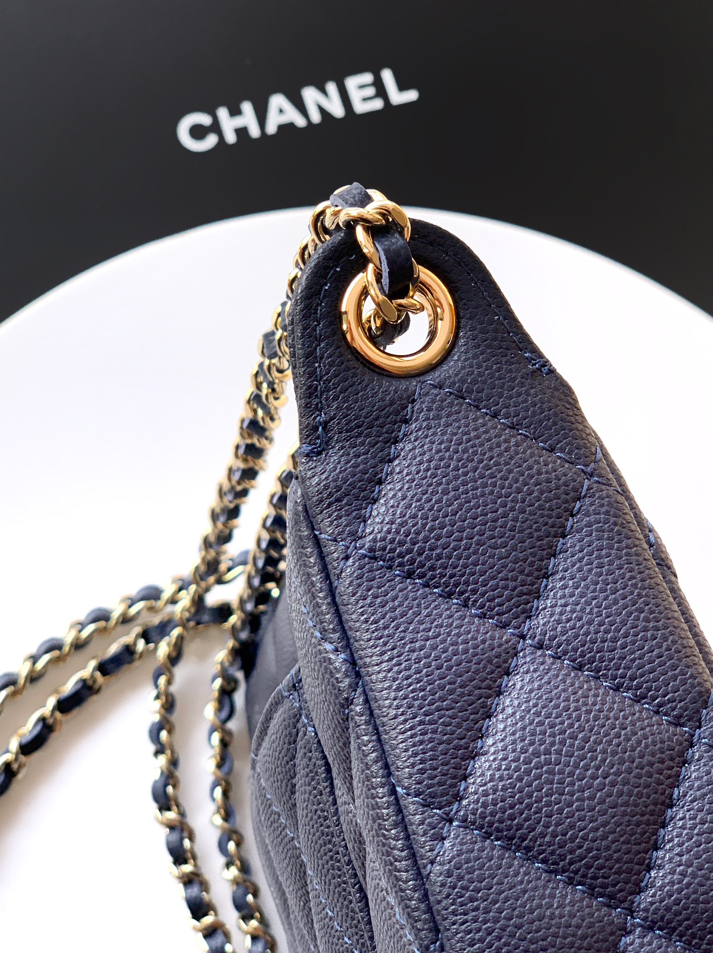 Chanel Basic Bag Cow Leather Blue M-l