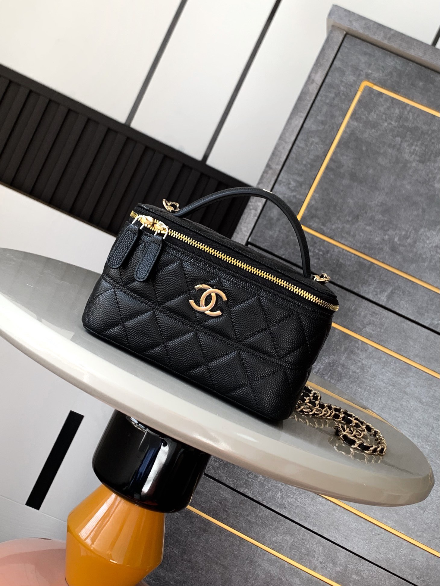 Chanel Basic Bag Cow Leather Black M-l