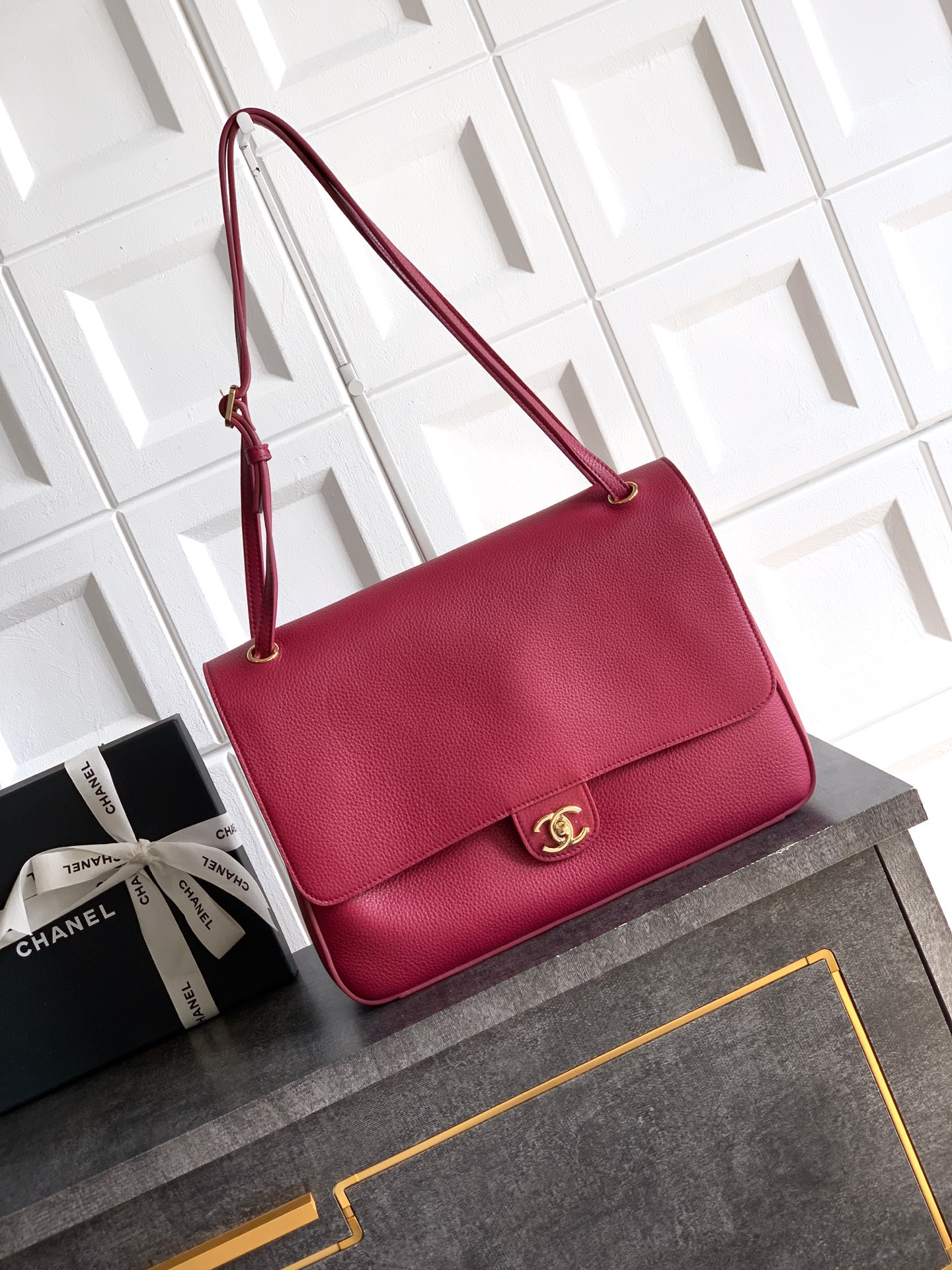 Chanel Tote Bag Cow Leather Red 11cm-m-l-s