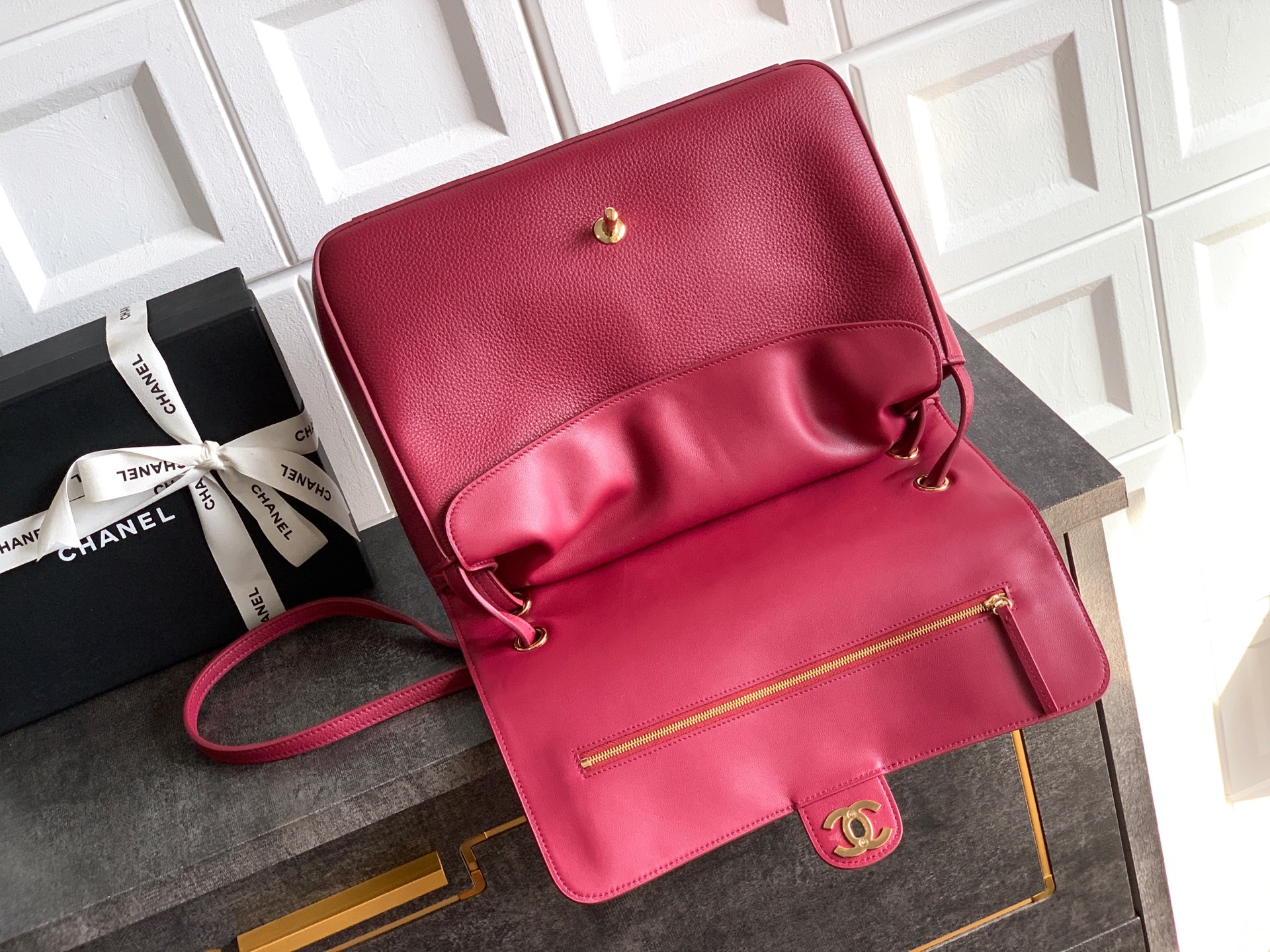 Chanel Tote Bag Cow Leather Red 11cm-m-l-s