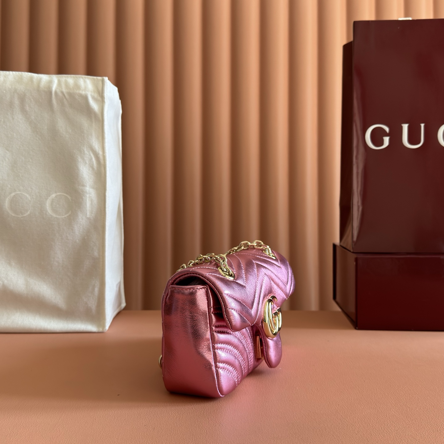 Gucci Shoulder Bag Sheepskin Silver M