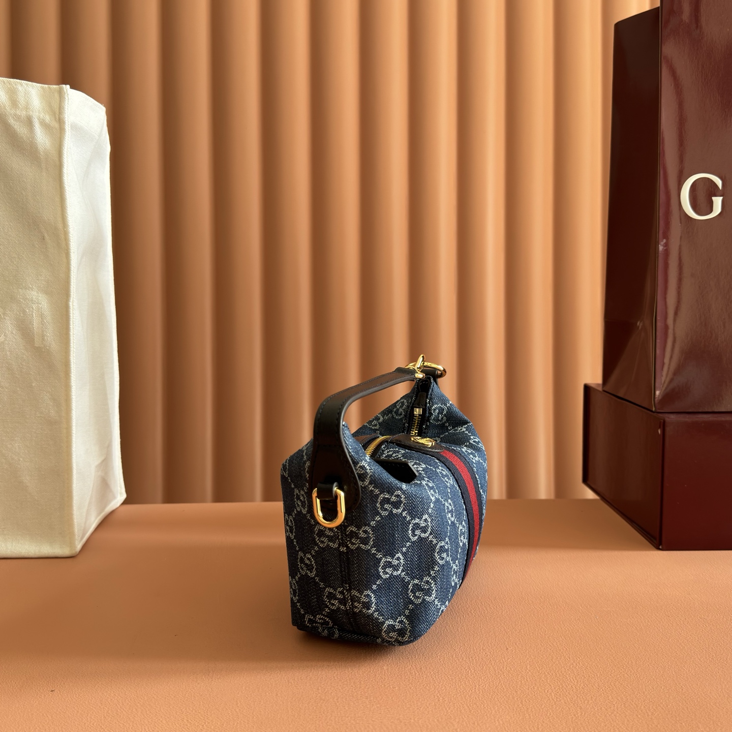 Gucci Tote Bag Canvas Brown Foldable