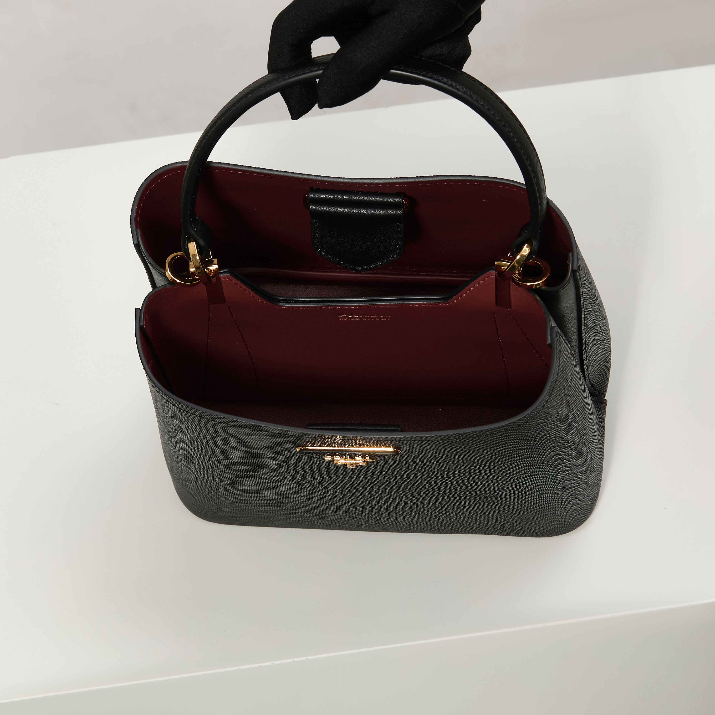 Prada Bucket Bag Sheepskin Black 13cm-s
