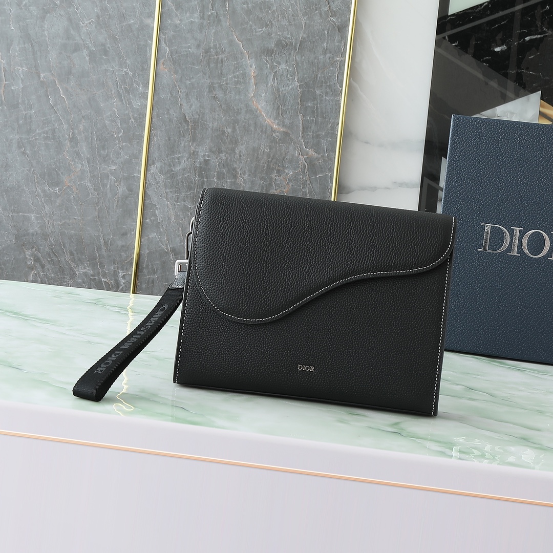 Dior Clutch Bag Cow Leather Black S
