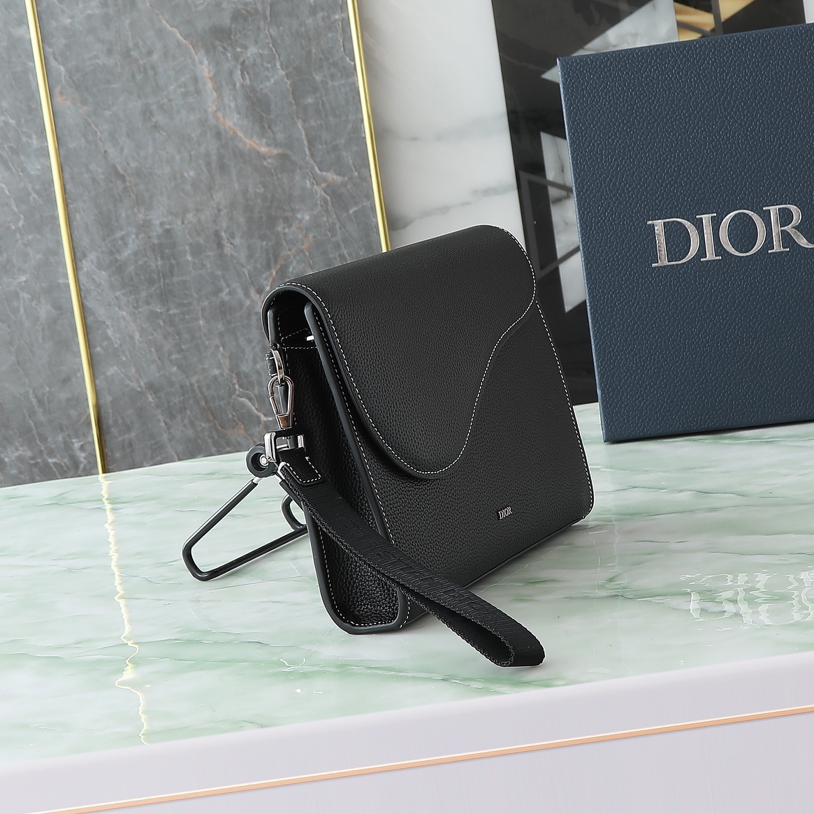 Dior Clutch Bag Cow Leather Black S
