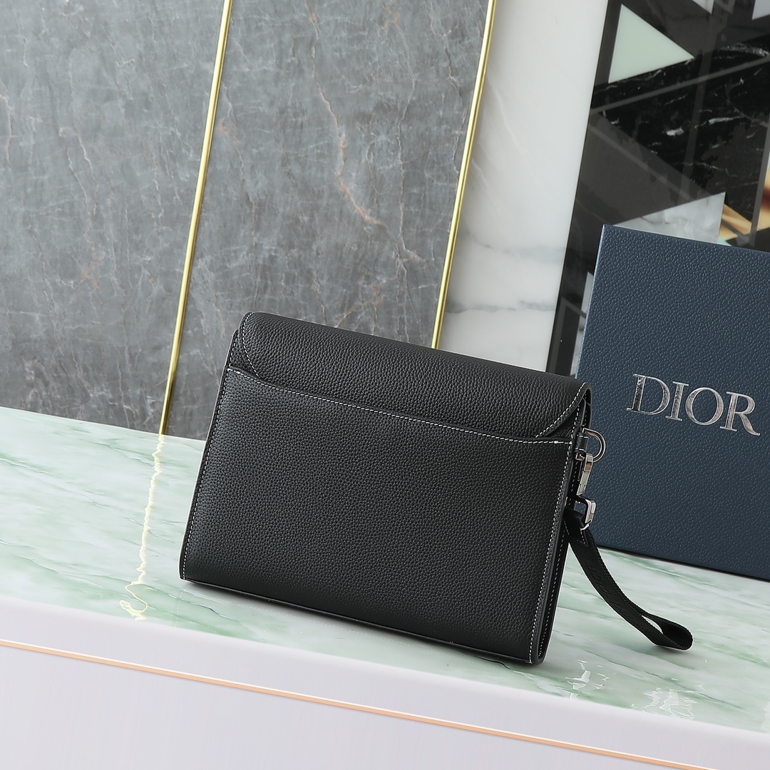 Dior Clutch Bag Cow Leather Black S