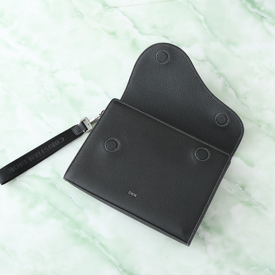 Dior Clutch Bag Cow Leather Black S