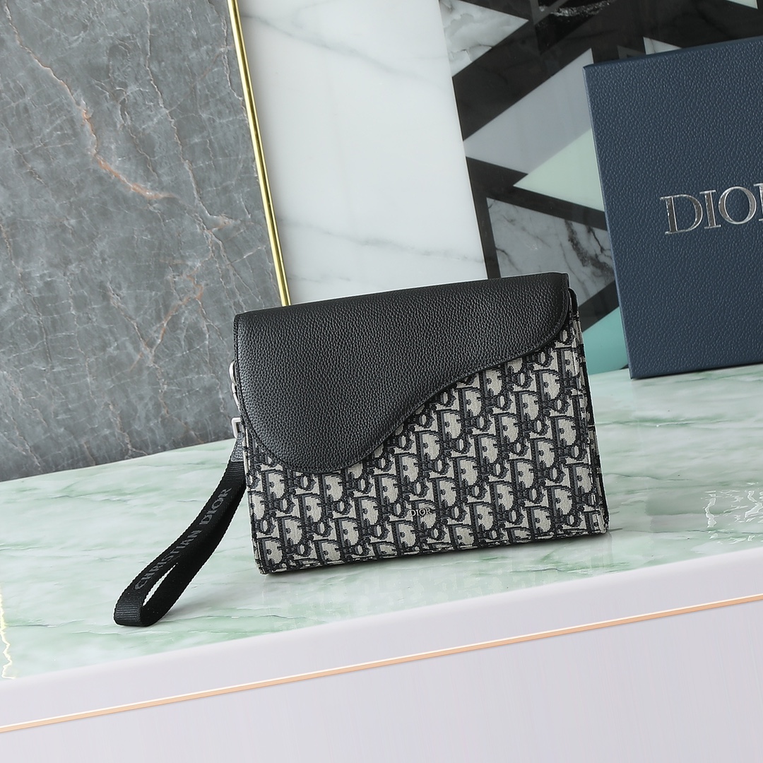 Dior Clutch Bag Cow Leather Black M-l-s